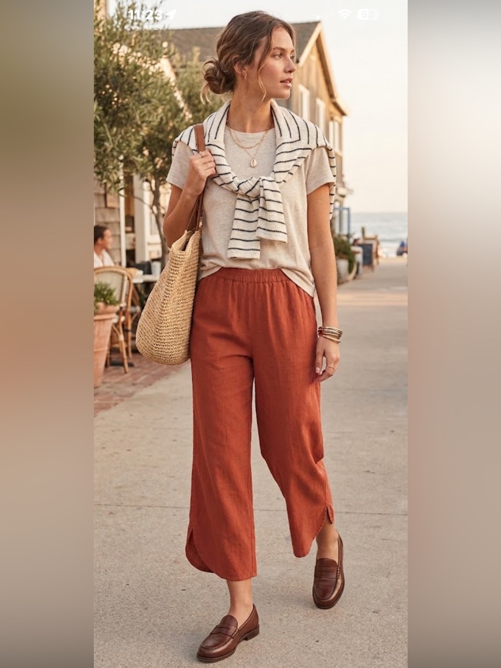 MARINE LAYER Allison Rust Pull-On Crop Wide Leg Curved Slit Hem with Pocket Sz M